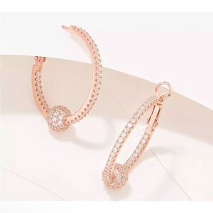 NWOT New Lisa Freede Rose Gold Disco Ball Hoop CZ Pave Set Earrings 1-1/4"